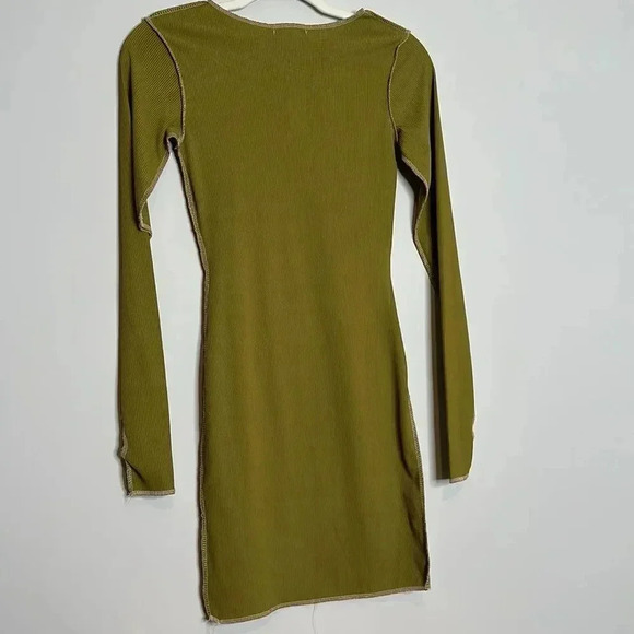 Pretty Little Things Olive Ribbed Contrast Stitch Cut Out Long Sleeve Dress - Picture 10 of 12